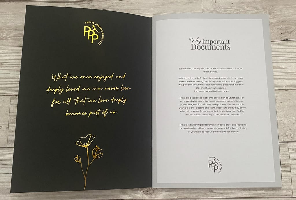 A guide for when I'm gone booklet with the My Important Documents