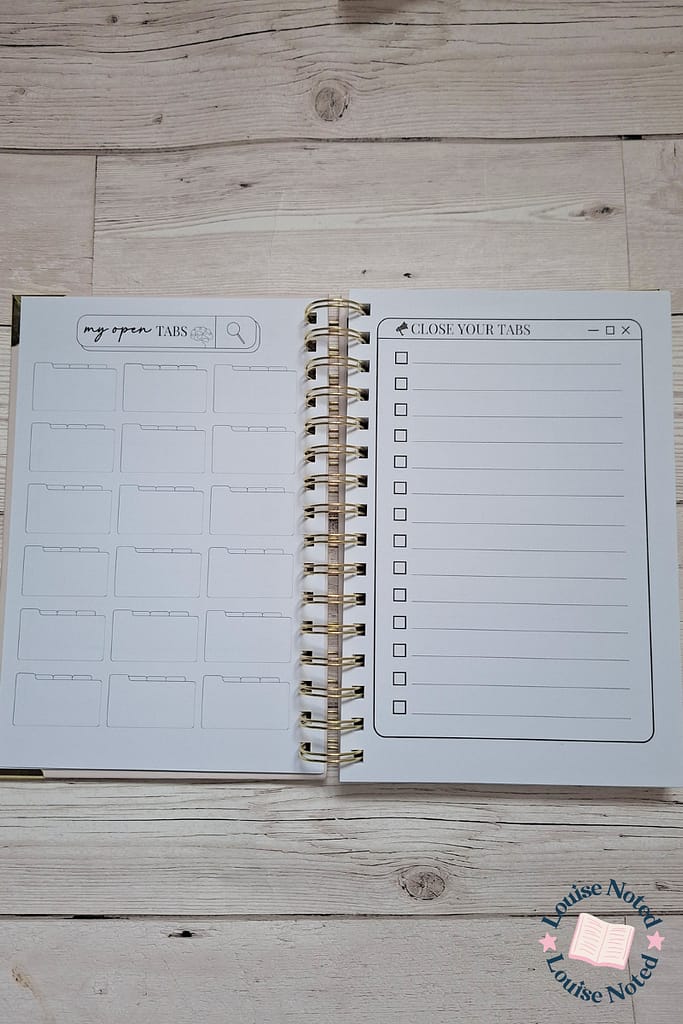 Tabs section of the overthinker planner